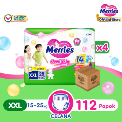 Merries Good Skin Pants Popok Perlengkapan Bayi XXL (15-25kg) Isi 28 x 4 - isi 112 (Carton) Kurangi Risiko Alergi Pada Kulit Bayi