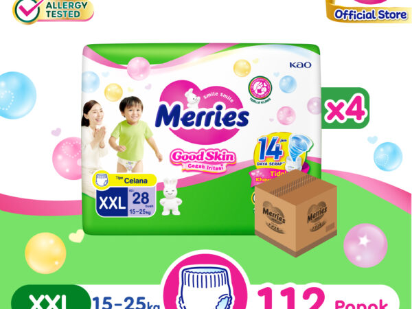 Merries Good Skin Pants Popok Perlengkapan Bayi XXL (15-25kg) Isi 28 x 4 - isi 112 (Carton) Kurangi Risiko Alergi Pada Kulit Bayi
