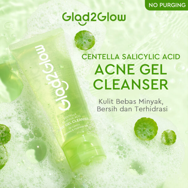 Glad2Glow Centella Salicylic Acid Acne Gel Cleanser 70ml  Facial Wash Face Wash Jerawat Komedo Sabun Cuci Muka Pembersih Wajah Face Cleanser Cuci Muka Sabun Muka Pencuci Muka