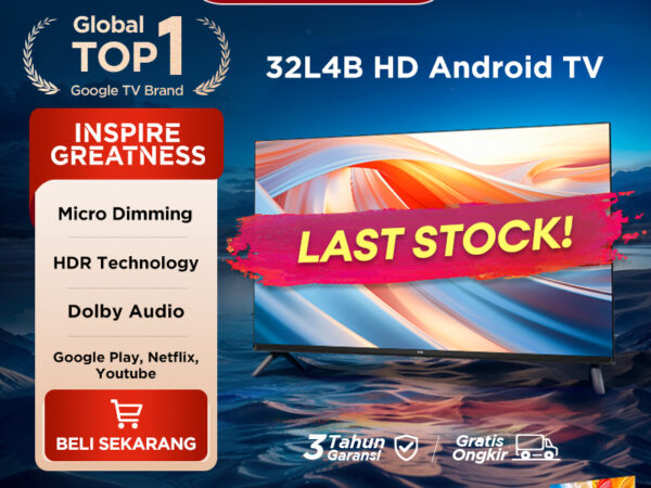 [Google Assistant TV] TCL 32 Inch Smart Android TV - HD - Smart TV - Dolby Audio -  Google Play/Netflix/Youtube -  Wifi//HDMI/USB (Model: 32L4B)