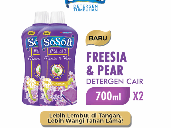 [Paket isi 2] SO SOFT Deterjen Cair Freesia and Pear Botol 700ml