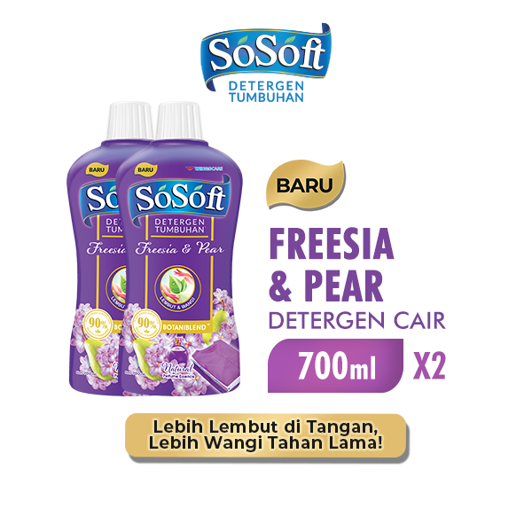 [Paket isi 2] SO SOFT Deterjen Cair Freesia and Pear Botol 700ml