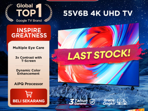 [4K Google TV] TCL 55 Inch V6B - Smart UHD - T-Screen - Dolby Audio - HDR10 - AiPQ Processor - Dynamic Color Enhancement - Metalic Bezel-less - Multiple Eye Care - V6B Series (Model: 55V6B)