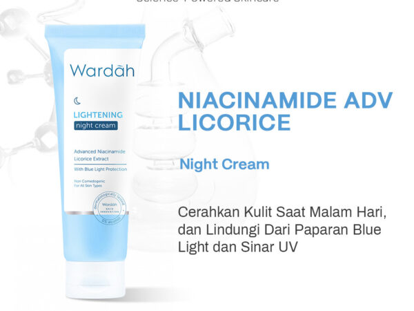 WARDAH Lightening 5% Niacinamide + Allantoin Night Cream - Krim Pelembab Malam dengan Niacinamide ADV + Glutathione yang Melembapkan Melindungi Menutrisi Menyamarkan Noda Hitam Mencerahkan Kulit Kusam Bekas Jerawat Belang - Skincare