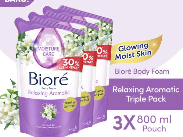 Biore Sabun Mandi Cair Body Foam Relaxing Aromatic Pouch 800ml x3