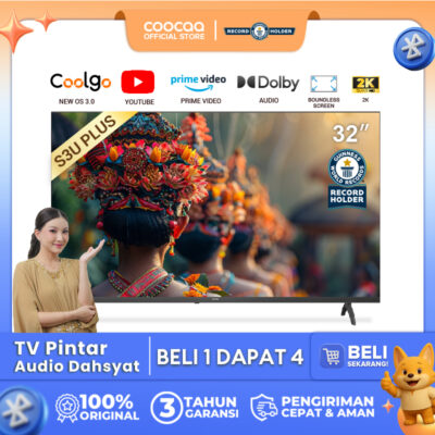 [NEW] COOCAA TV 32 inch S3U Plus - Coolita 3.0 - Smart TV - 2K LED - HDR 10- Voice Control - Youtube/ Prime Video - Dolby Audio - Eye Care - Coolink - Karaoke Boomer - Virtual Remote (COOCAA 32S3U Plus)