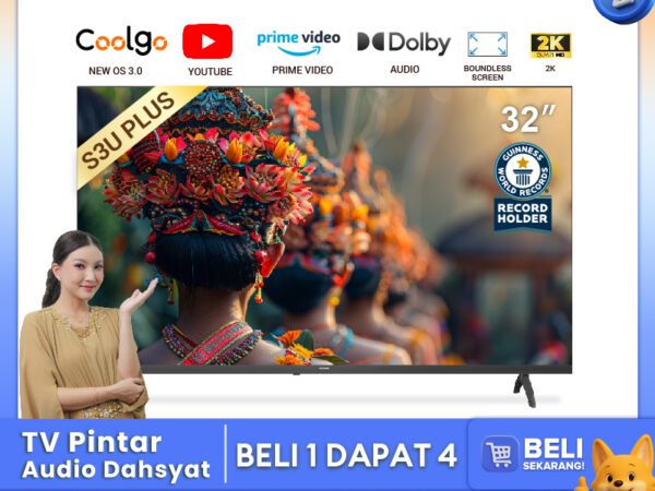 [NEW] COOCAA TV 32 inch S3U Plus - Coolita 3.0 - Smart TV - 2K LED - HDR 10- Voice Control - Youtube/ Prime Video - Dolby Audio - Eye Care - Coolink - Karaoke Boomer - Virtual Remote (COOCAA 32S3U Plus)