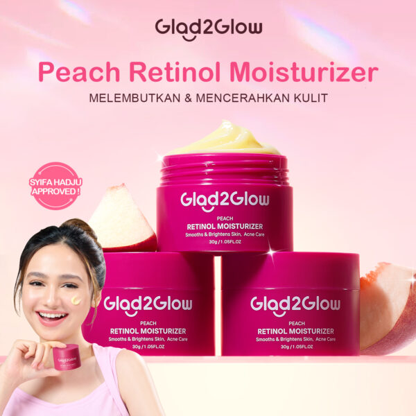 Glad2Glow Peach Retinol Moisturizer 30g Moisturizer g2g Moist Pelembab Wajah Retinol Anti Aging Retino Retinol Cream Facial Moisturizer Krim Wajah