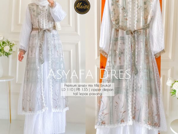 Dress jumbo Asyafa/Gamis syari set hijab/baju muslim wanita terkini 2025/baju lebaran best seller/gamis syari murah/dress kondangan wanita/dress mewah wanita/dress wanita murah