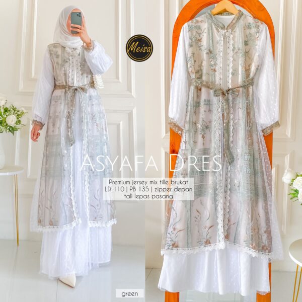 Dress jumbo Asyafa/Gamis syari set hijab/baju muslim wanita terkini 2025/baju lebaran best seller/gamis syari murah/dress kondangan wanita/dress mewah wanita/dress wanita murah