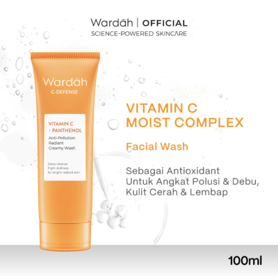 NEW! WARDAH C-defense Vitamin C + Panthenol Anti-Pollution Radiant Creamy Wash - Facial Wash dengan Vitamin C + Panthenol - Pembersih Wajah untuk Membantu Kulit Tampak Lebih Cerah dan Terlindungi dari Polusi - Untuk Semua Jenis Kulit - Skincare