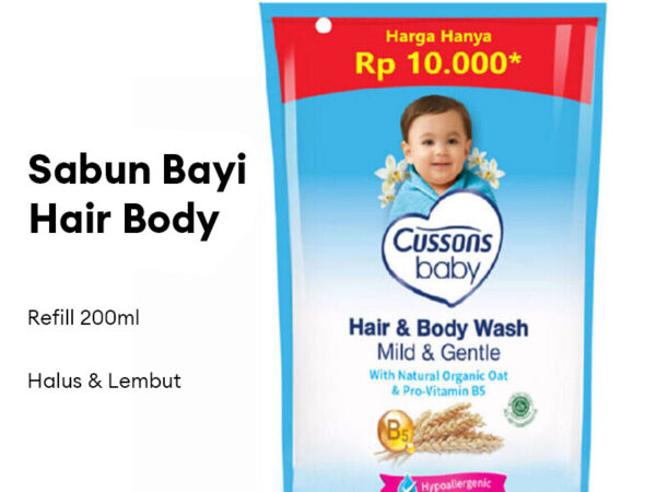 CUSSONS Baby Hair Body Wash Mild Gentle Refill 200ml | Sabun Mandi Bayi | BPOM | Pilihan Lokal