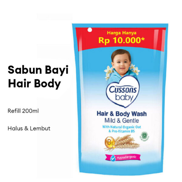 CUSSONS Baby Hair Body Wash Mild Gentle Refill 200ml | Sabun Mandi Bayi | BPOM | Pilihan Lokal