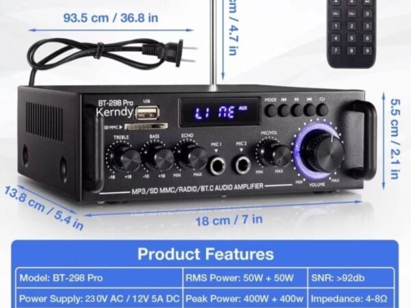 (Type 2024)Amplifier KERNDY BT-298 pro ECHO Bluetooth EQ Audio Ampllifier Karaoke Home Theater FM Radio 800W BT298PRO