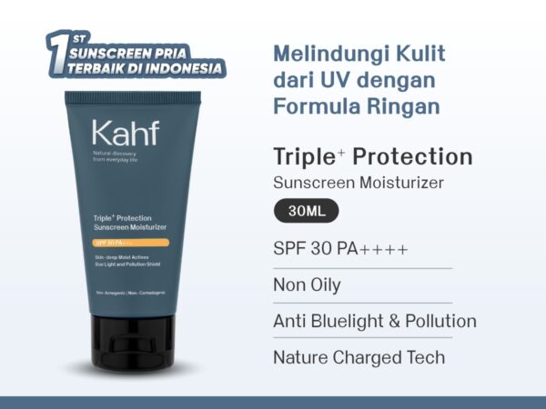 Kahf Sunscreen Moisturizer Triple+ Protection SPF 30 PA+++ 30 ml - Sunscreen Perawatan Wajah Pria - Suitable for Daily Use