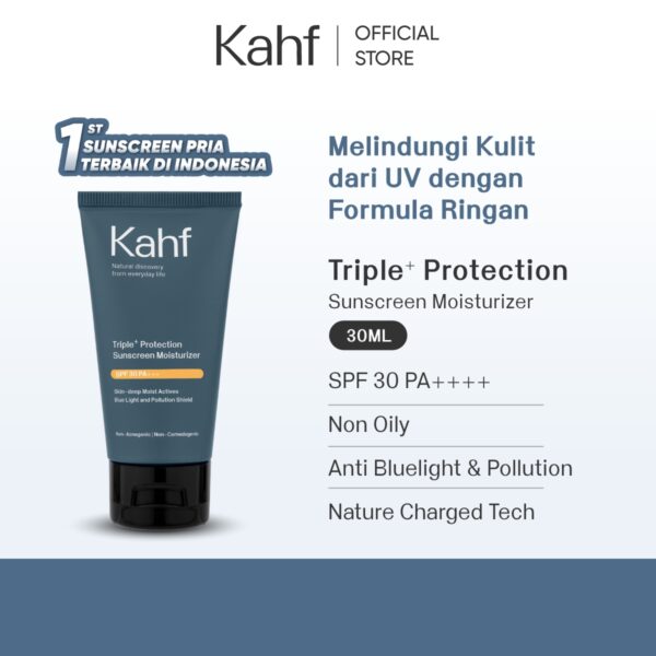 Kahf Sunscreen Moisturizer Triple+ Protection SPF 30 PA+++ 30 ml - Sunscreen Perawatan Wajah Pria - Suitable for Daily Use