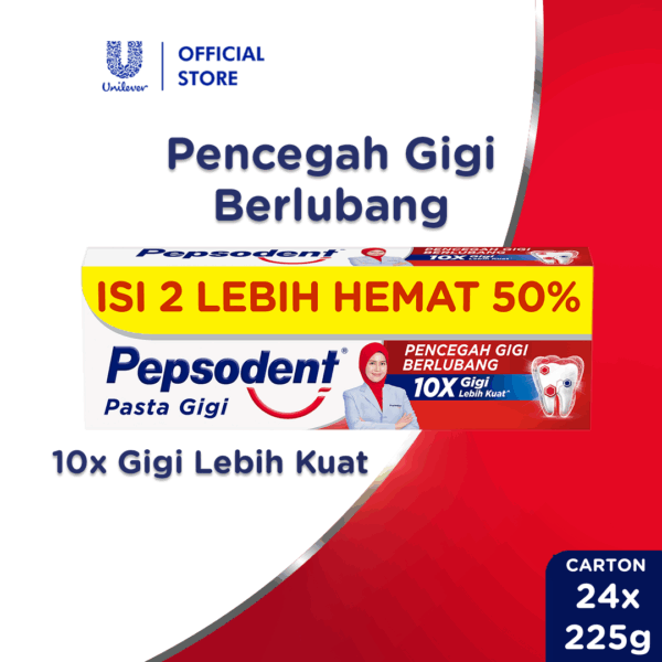 Pepsodent Pasta Gigi Pencegah Gigi Berlubang 225gr x2 Isi 24 pcs [Karton]