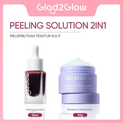 Glad2Glow Peeling solution Bundle all in 1 - 2/3/4 PCS Barrier Skincare Paket-Peeling solution+Blueberry Moisturizer+Cleanser+Toner Ceramide Kering Membersihkan Wajah Acid Cooling Kotoran Mencerahkan Vitamin