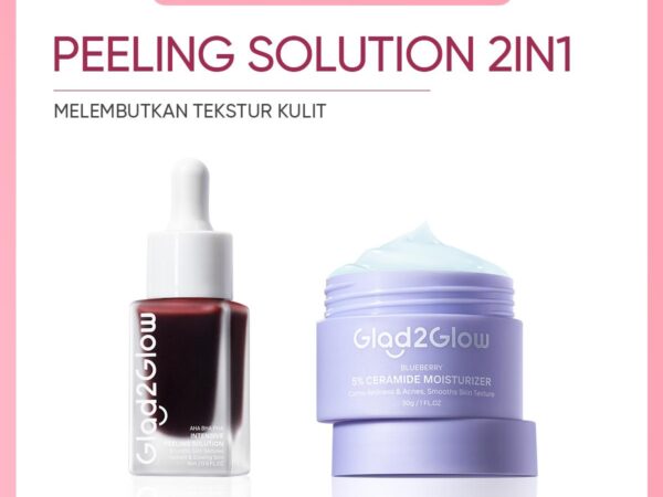 Glad2Glow Peeling solution Bundle all in 1 - 2/3/4 PCS Barrier Skincare Paket-Peeling solution+Blueberry Moisturizer+Cleanser+Toner Ceramide Kering Membersihkan Wajah Acid Cooling Kotoran Mencerahkan Vitamin