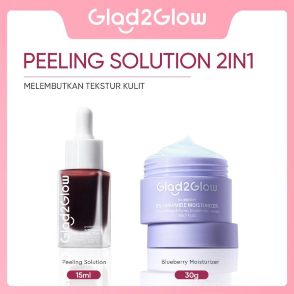Glad2Glow Peeling solution Bundle all in 1 - 2/3/4 PCS Barrier Skincare Paket-Peeling solution+Blueberry Moisturizer+Cleanser+Toner Ceramide Kering Membersihkan Wajah Acid Cooling Kotoran Mencerahkan Vitamin