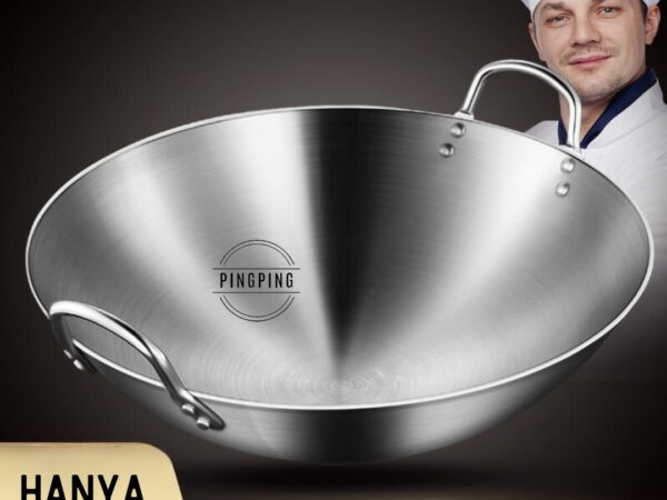 Wajan Penggorengan Tebal Full Stainless Steel ukuran 30cm - 60cm/kuali stainless tebal asli SUS 304/wajan penggorengan anti lengket/kenceng penggorengan/wajan penggorengan jumbo/kuali penggorengan
