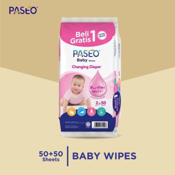 Paseo Baby Wipes Buy 1 Get 1 50 Sheet | Tisu Basah | Tisu Basah Ganti Popok | BPOM | HALAL | Buatan Lokal