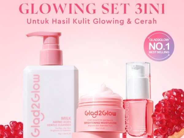 Glad2Glow Renew bundle 7in1 7pcs-Brightening toner+Brightening Moisturizer+Cleanser+Brightening Serum+Peeling solution+Retinol Pomegranate Niacinamide Mencerahkan Wajah Mencerahkan Melembabkan Kulit skin skincare G2G