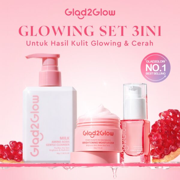 Glad2Glow Renew bundle 7in1 7pcs-Brightening toner+Brightening Moisturizer+Cleanser+Brightening Serum+Peeling solution+Retinol Pomegranate Niacinamide Mencerahkan Wajah Mencerahkan Melembabkan Kulit skin skincare G2G