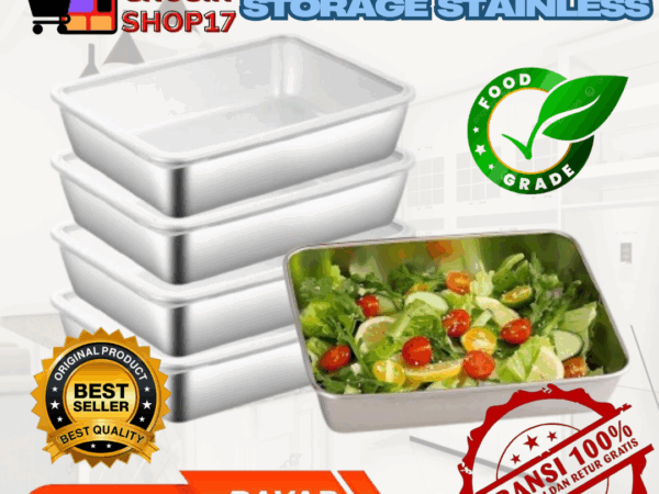 SN COD 4 pcs Wadah Stainless Steel dengan Tutup Tempat Penyimpanan Makanan Stainless Steel Wadah Makanan Ringan Stainless Steel Kotak Makan Siang Stainless Steel untuk Perjalanan Kantor