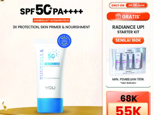 YOU Sunbrella Triple UV Elixir Sunscreen SPF50+ PA++++ Tabir Surya Oil Control untuk Kulit Berminyak UVA UVB Blue Light Oily Skin