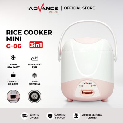 Mini Rice Cooker Travel Advance G-06 dengan kapasitas 0.6 Liter Anti Lengket 200 Watt