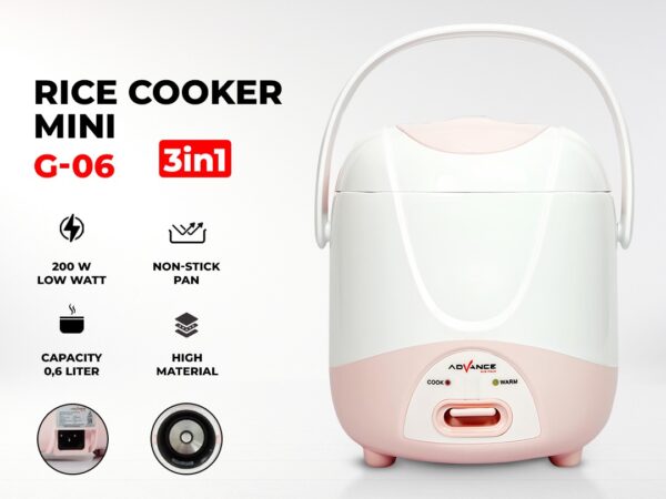 Mini Rice Cooker Travel Advance G-06 dengan kapasitas 0.6 Liter Anti Lengket 200 Watt
