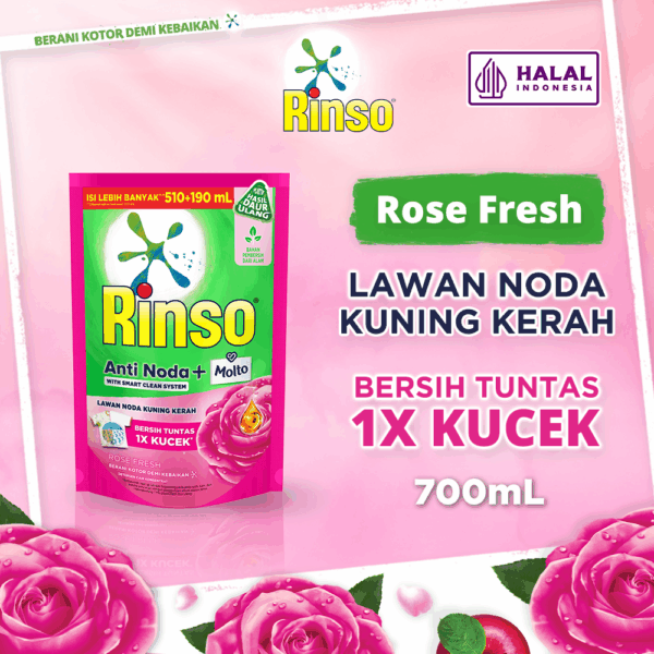 Rinso Molto Detergent Cair Deterjen Anti Noda Rose Fresh 700ml