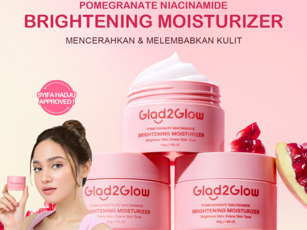 3pcs Glad2Glow Pomegranate Niacinamide Brightening Moisturizer 30g Glad2Glow Moisturizer Mencerahkan g2g Pelembab Wajah Glowing Krim Wajah Facial Cream Whitening Cream Day Night Cream Moist Malam mois Pencerah Wajah