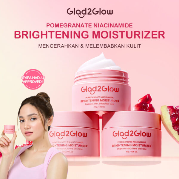 3pcs Glad2Glow Pomegranate Niacinamide Brightening Moisturizer 30g Glad2Glow Moisturizer Mencerahkan g2g Pelembab Wajah Glowing Krim Wajah Facial Cream Whitening Cream Day Night Cream Moist Malam mois Pencerah Wajah