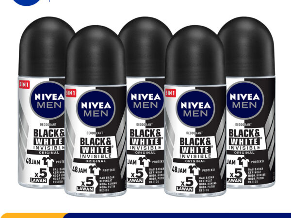 NIVEA MEN Deodorant Roll On Black & White Invisible Original 25ml x5