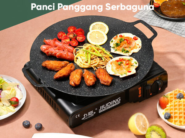 Wajan Pemanggang BBQ Bulat Gaya Korea Luar Ruangan Grill Pan Panggangan Panci Bulat Antilengket Wajan untuk Ikan Sayuran Daging Teppanyaki Alat Barbekyu