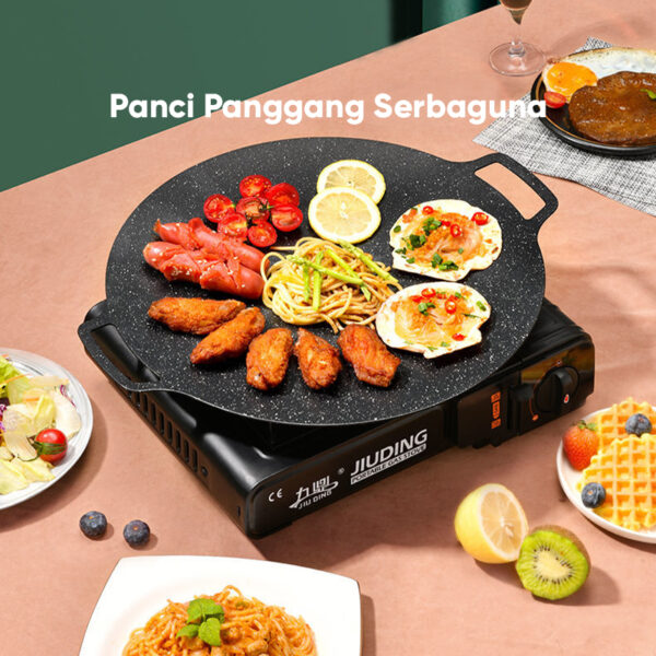 Wajan Pemanggang BBQ Bulat Gaya Korea Luar Ruangan Grill Pan Panggangan Panci Bulat Antilengket Wajan untuk Ikan Sayuran Daging Teppanyaki Alat Barbekyu