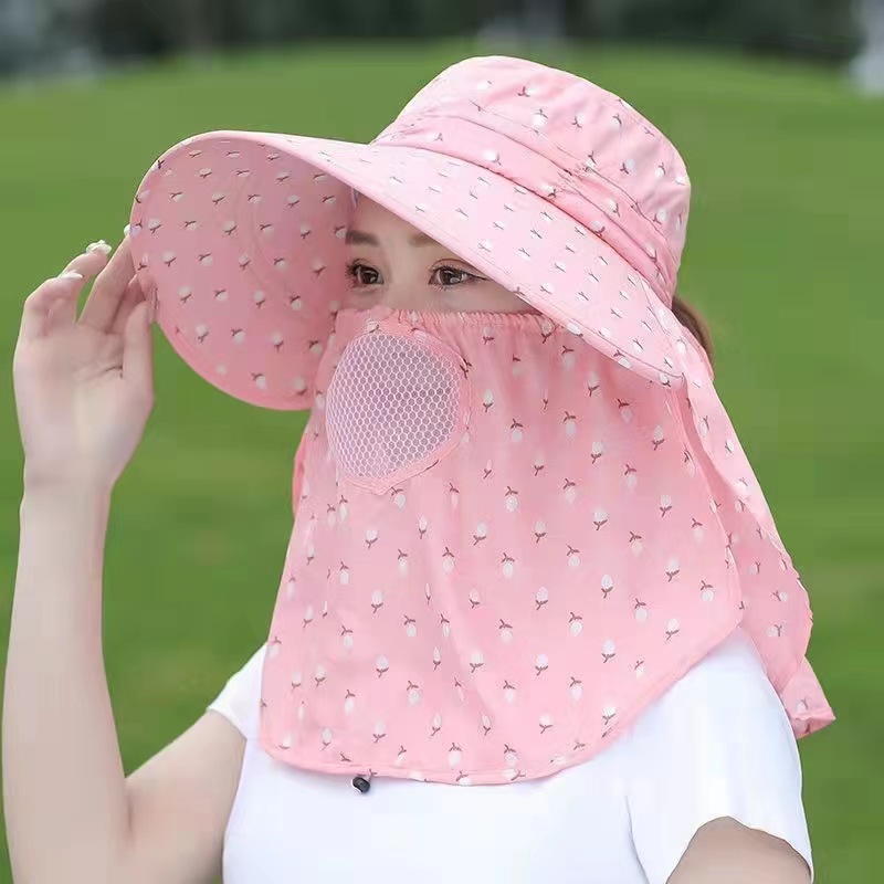 Large Brim Sun Hat with Face Mask